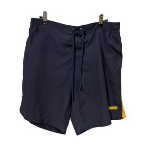 VTG Jockey Mens Swim Trunks Shorts M Lined Tie Pockets Blue Yellow‎ White
